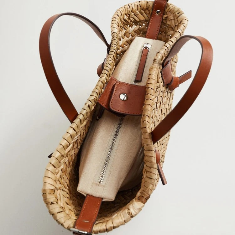 Sac Palma – Osier Tressé & Anses en Cuir